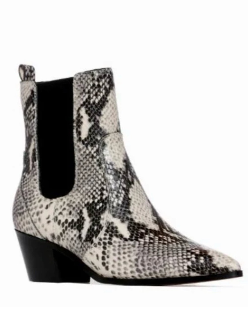 PAIGE Willa Snake-Print Chelsea Ankle Boot - Black & Whiteish/Beige